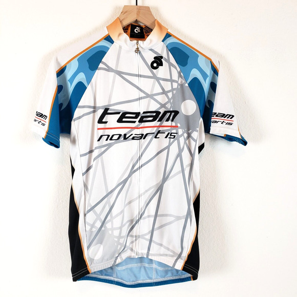 Champ-Sys.Com Men's SIZE M Full Zip Club Cut Novartis Cycling Jersey Shirt White